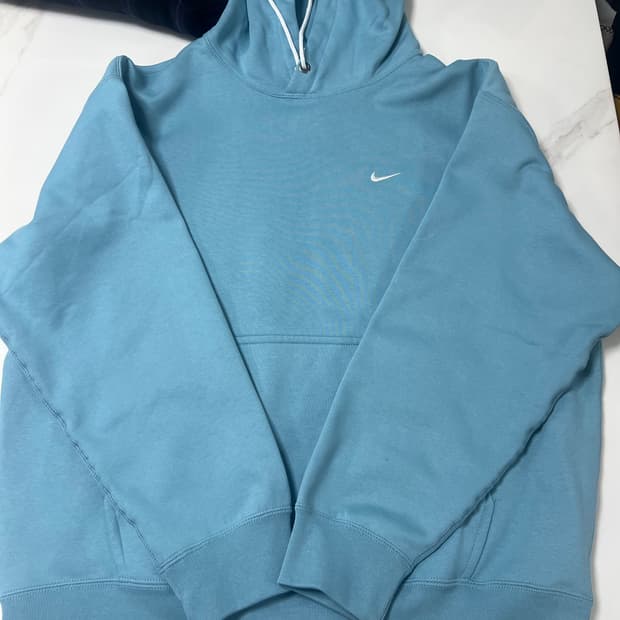 [XXL] 나이키 솔로 스우시 플리스 풀오버 후드 데님 터콰이즈 화이트