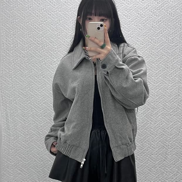 MOO 빈티지 모던시크 캐주얼 블루종 모직 자켓 M C09543