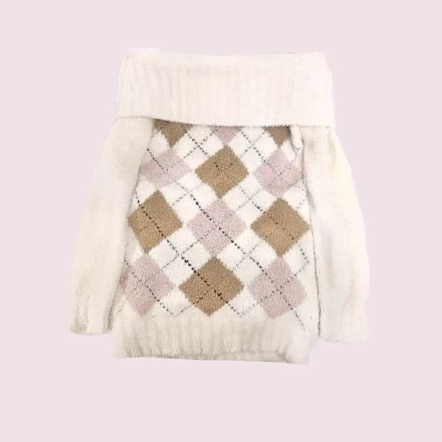 리즈리사깔 핑크믹스 아가일니트 원피스 오프숄더 라떼 히메 갸루 짜잔씨