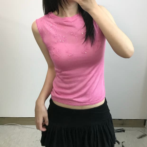 빈티지 스팽글 자수 나시