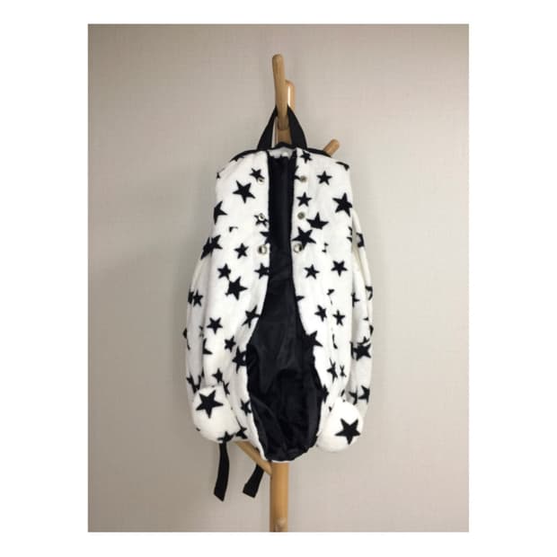 빈티지 화이트 별 무늬 후드 털 백팩