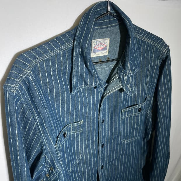 L-XL)VTG 투포켓 스트라이프 데님 워크셔츠