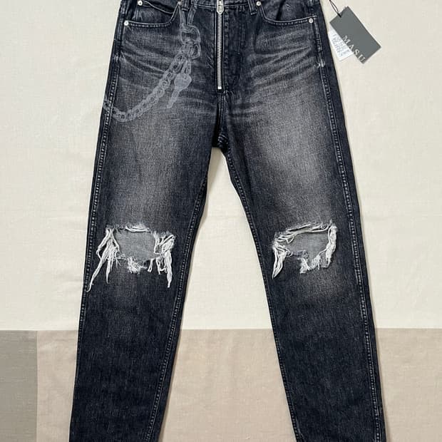 Masu 체인월렛 프린트 데미지 데님팬츠 마수 tight fit