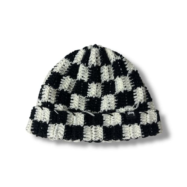 [스투시]stussy crochet checker beanie black