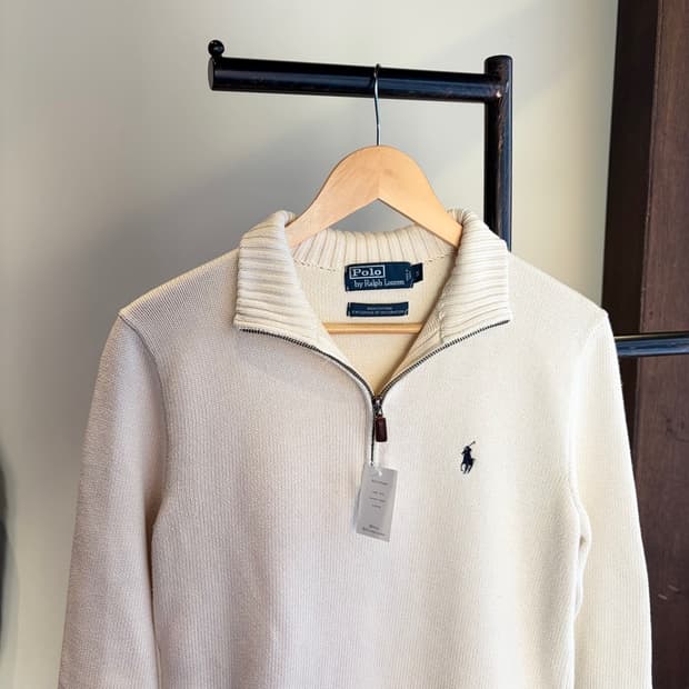 15695 - 폴로 랄프로렌 화이트 반집업 니트