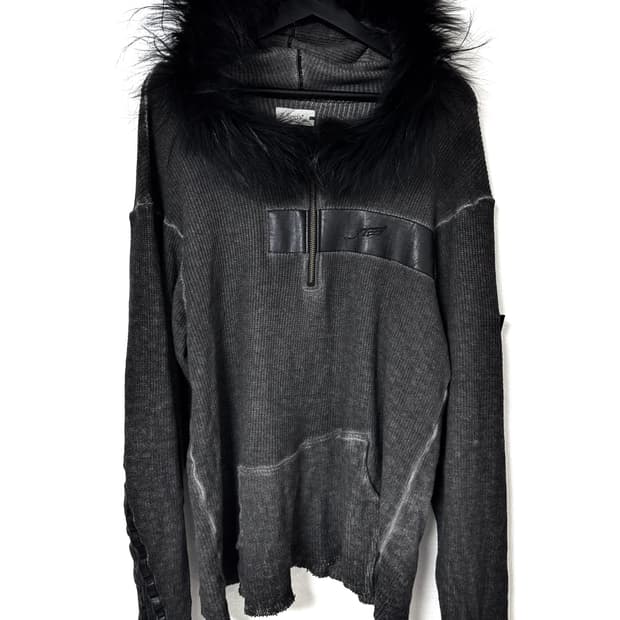 aesynctx 페이크 퍼 하프집 후디 블랙 XL