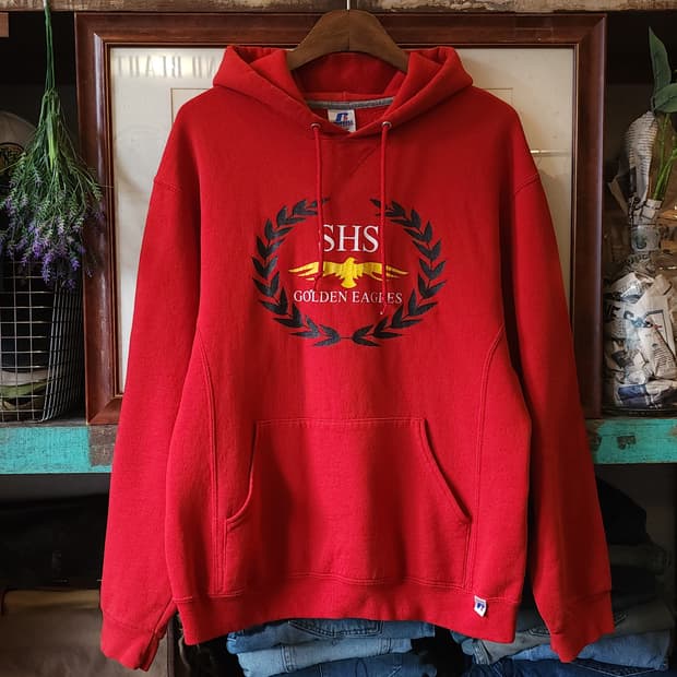 90s 러셀 후드 스웻셔츠 골든 이글스 오리지널 빈티지 레터링 M