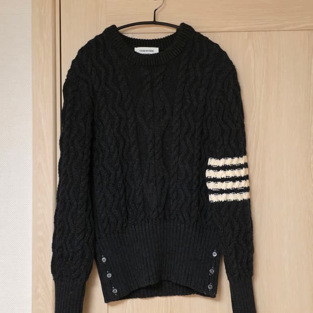 [ 3size ] 톰브라운 아란 케이블 니트 다크그레이
