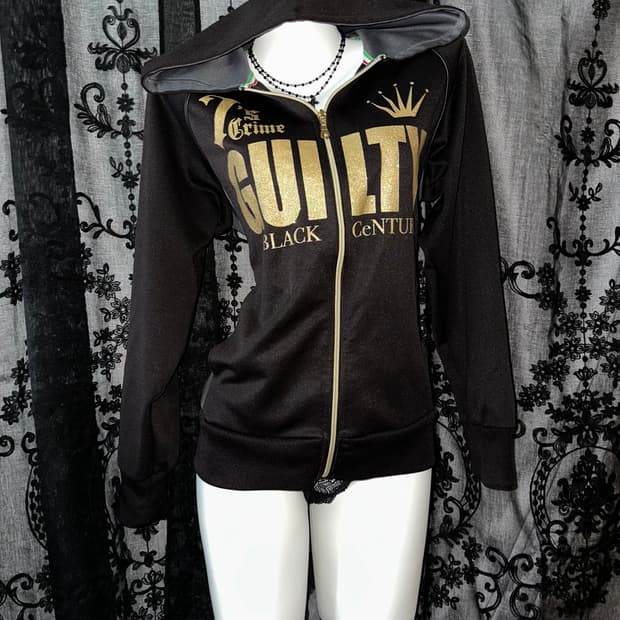 Glitter Gold Lettering Hooded Zip-Up