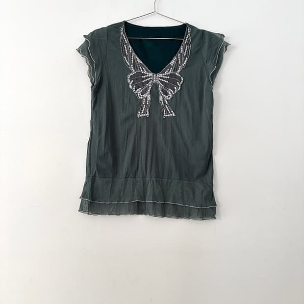 Ribbon beads top / deep green
