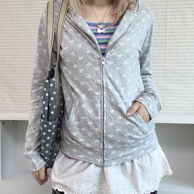 jpn vintage heart melange grey hood zipu