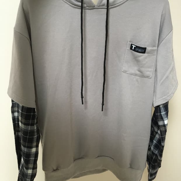 빈티지 체크 후드티