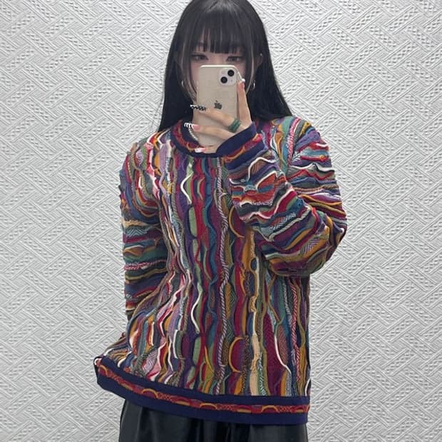 림노스 보헤미안 에스닉 펑크 인디언 울 뜨개 니트 M C10131