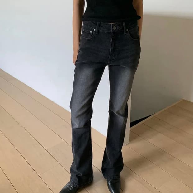 밀리언코르 7163 캣 브러쉬 흑청 스판 블랙 부츠컷 데님팬츠