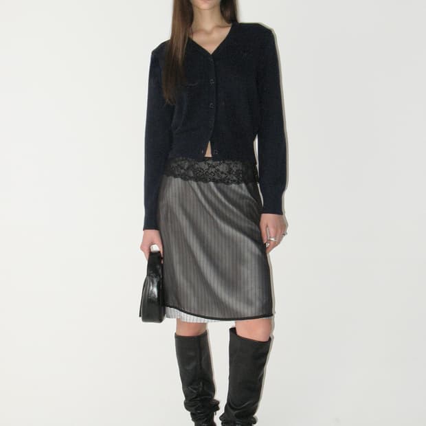 Lace Layered Midi Skirt, BLACK