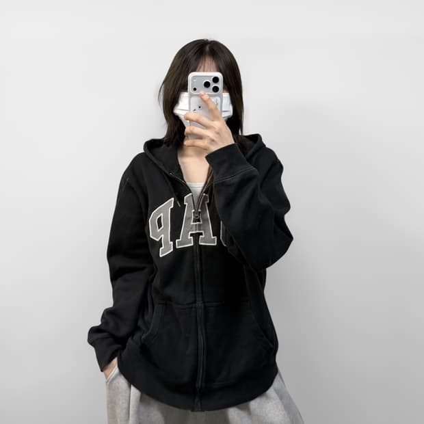 갭 Gap 스펠 로고 후드집업 블랙