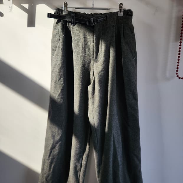 앤드원더 리울 트위드 와이드 팬츠 카키