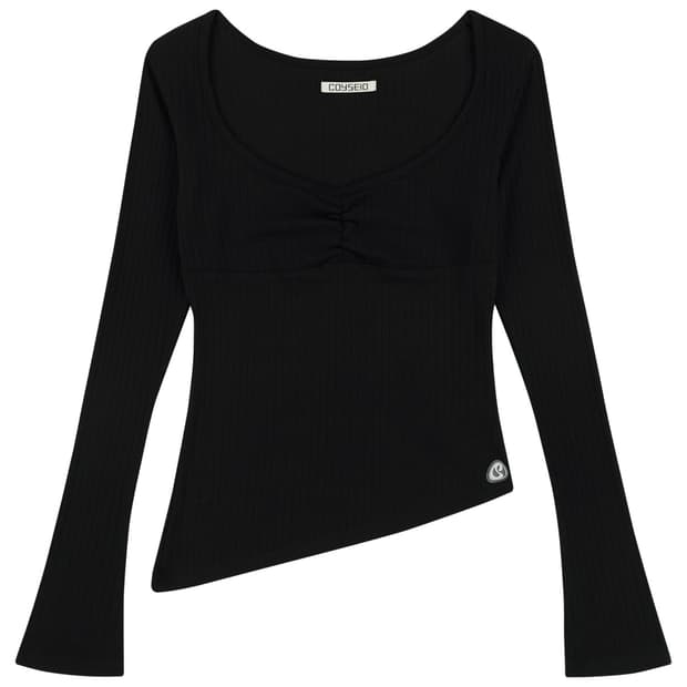 코이세이오 UNBALANCE SHIRRING TOP BLACK