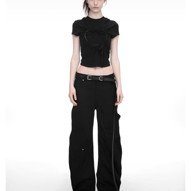 Nache raw cut curved pants