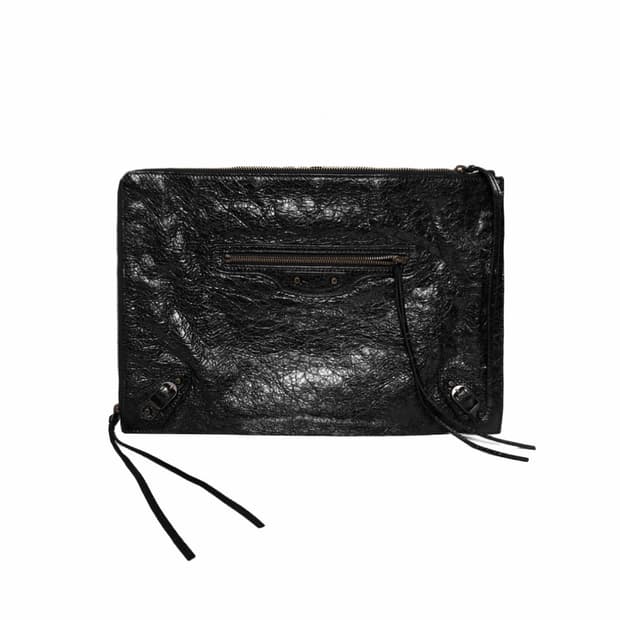 [L] 발렌시아가 모터 시티 클래식 클립 레더 클러치 파우치 라지 블랙