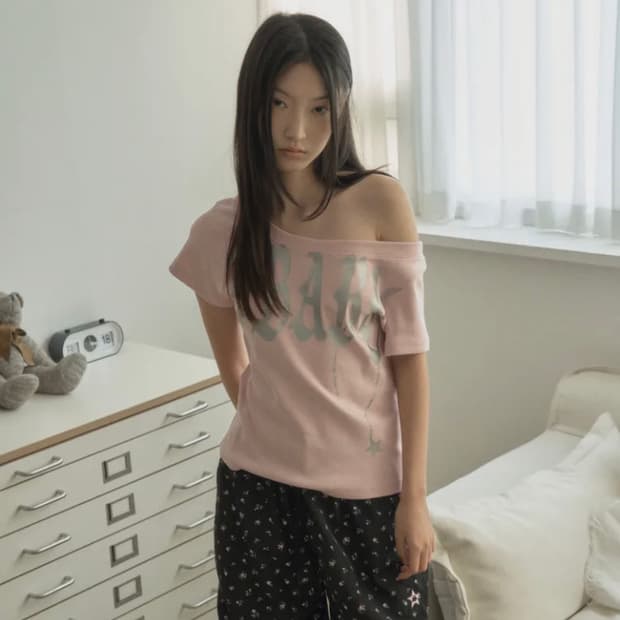 셋업이엑스이 baby wide neck top 핑크