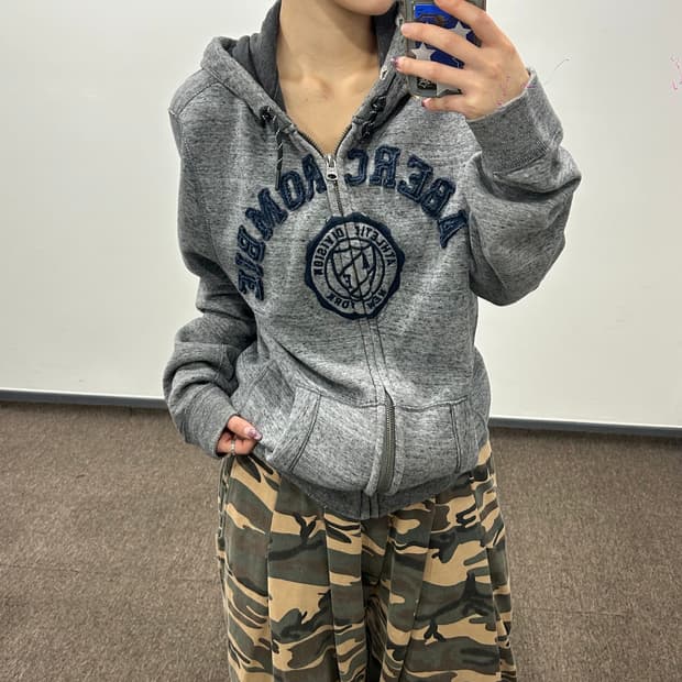 Abercrombie 아베크롬비 스펠아웃 로고 멜란지 그레이 후드집업