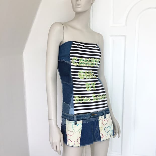 Rare Patchwork Denim Lettering Dress