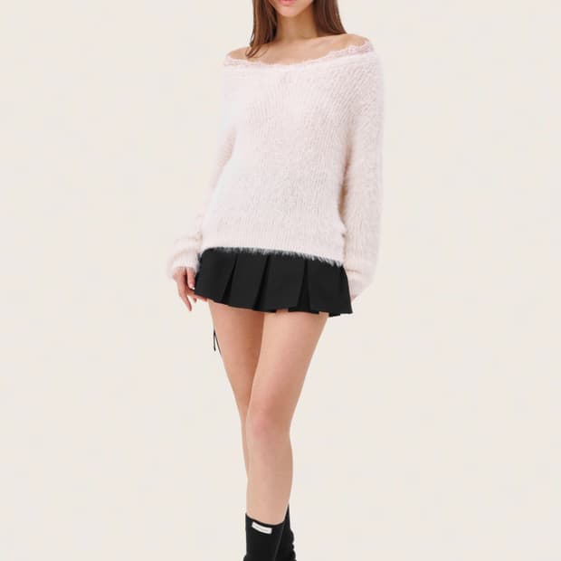 택O) 클리시어 블러쉬 블러시 blush 오프숄더 니트 핑크 디브