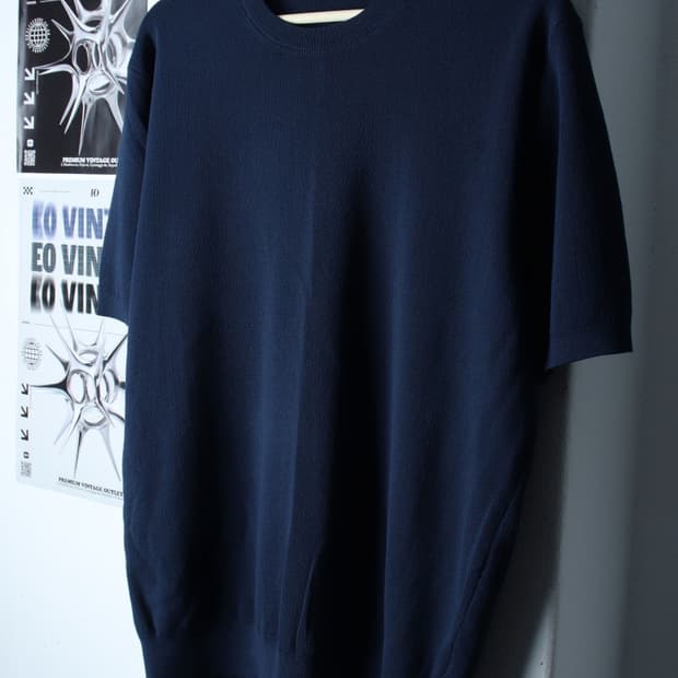 (M-XL) 수아레 반팔 티셔츠 니트 네이비 무지 놈코어-H31700