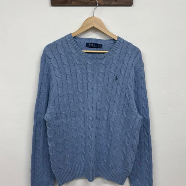 [L] 폴로 랄프로렌 스카이블루 케이블 코튼 니트 스웨터