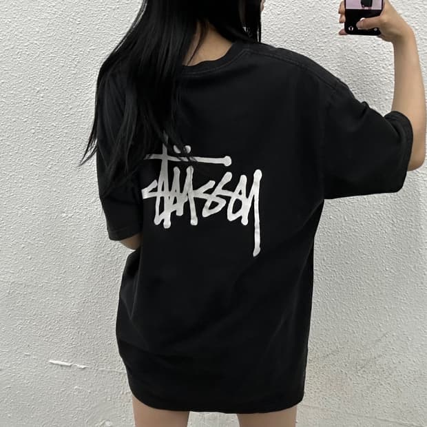 스투시 로고 블랙 반팔 XL