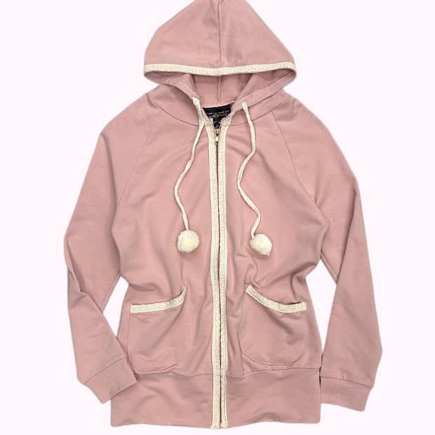 BEBEROSE pink lace pompom hood zip-up