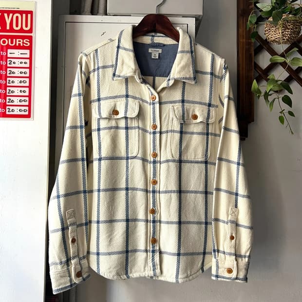 [M]엘엘빈 USA 우먼스 화이트 플란넬 체크셔츠