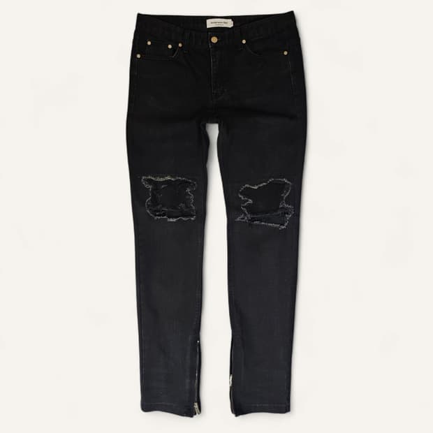 [L(32)][앤더슨벨]디스트로이드 사이드 지퍼 블랙 진