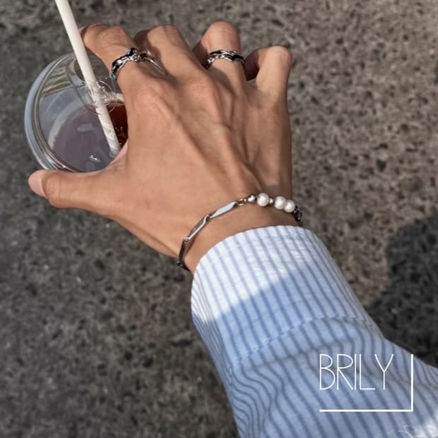 [Unisex] HED 펄 진주 스틱체인 콤비 체인 실버 팔찌