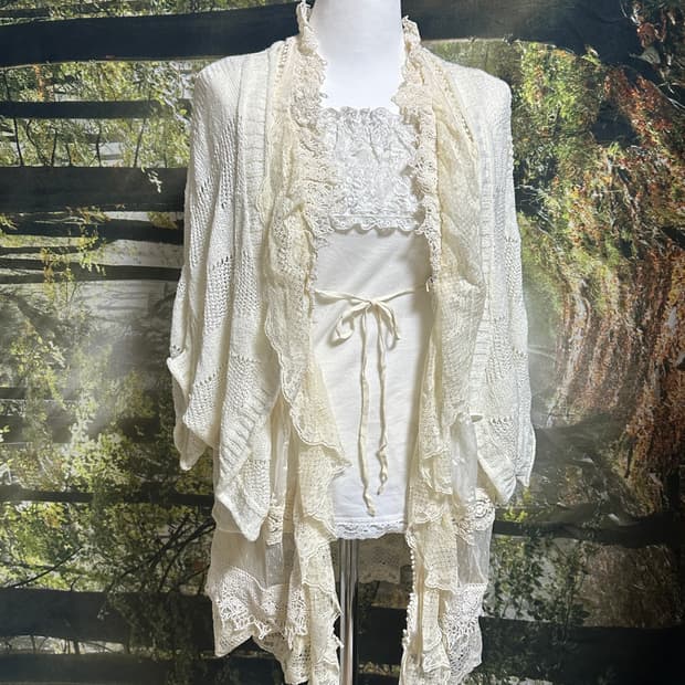빈티지 아이보리 레이스 조끼 모리 모리걸 레이어드