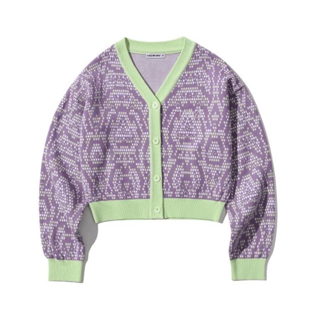 OIOI 오아이오아이 패턴 배색 크롭 가디건 니트 F