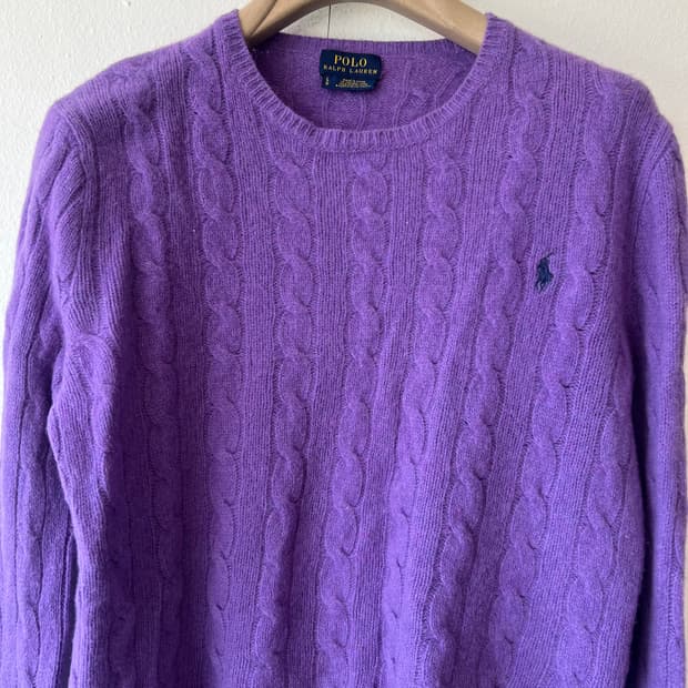 폴로랄프로렌 여성 퍼플 라운드니트 케이블니트