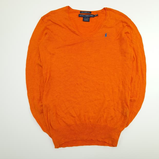 CN748W XS 폴로 랄프로렌 오렌지 V넥 코튼린넨 긴팔 니트 스웨터