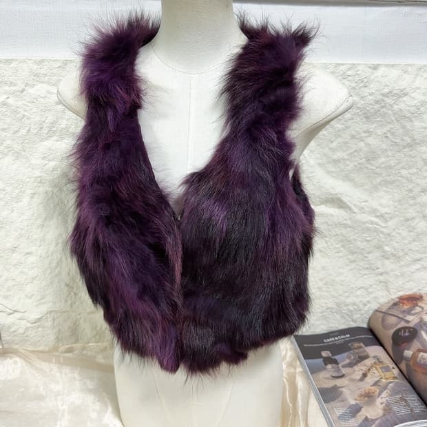 빈티지 다크나이트  퍼플 라쿤퍼 조끼 베스트