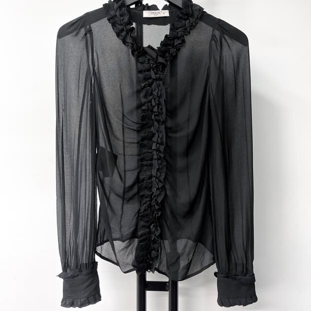 프라다 시스루 러플 블라우스
