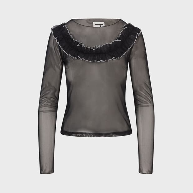 홈오브하이 메쉬 러플 블라우스 xs (한지인 님 착용)