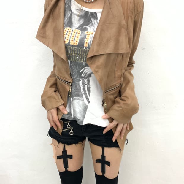 Drape zipper detail leather jacket 