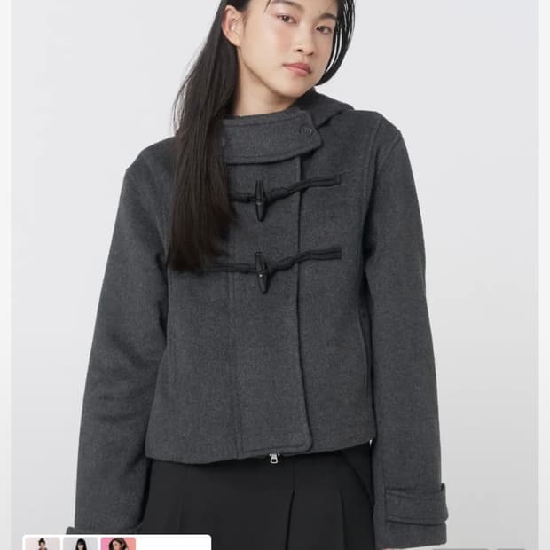 미세키서울 더플 후드 숏코트 차콜