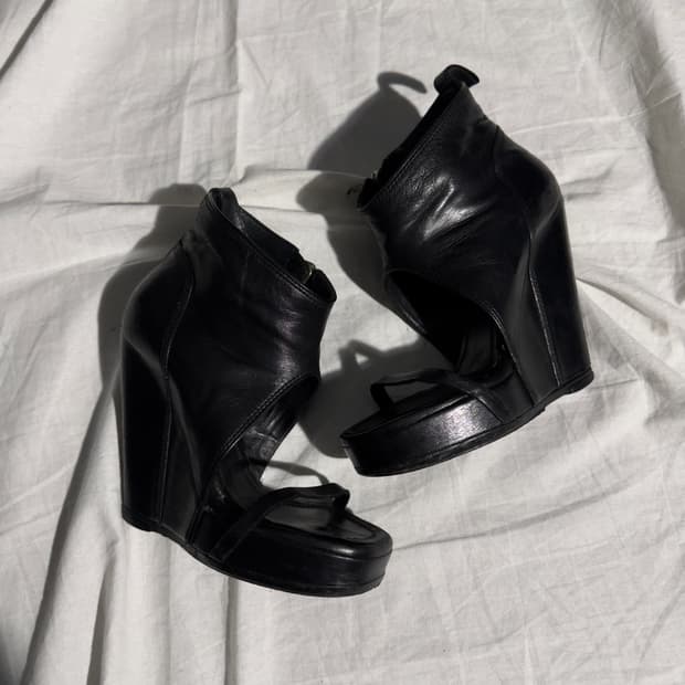 릭오웬스 웨지힐 레더 샌들