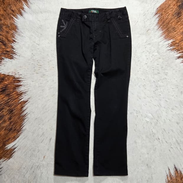 후면 자수 블랙 코튼 팬츠