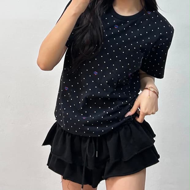 칼하트 y2k 블랙 도트 땡땡이 걸즈 반팔 티셔츠(M)