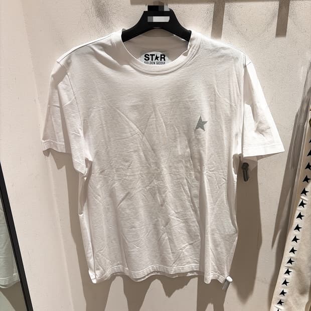(골든구스 남성 화이트 실버 글리터 스타 티셔츠