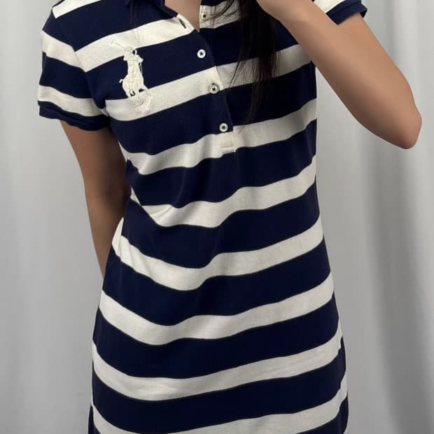 폴로 빅로고 스트라이프 반팔 원피스