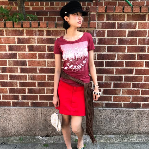 pelle pelle red mini skirt